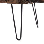 Table basse Olivia & May en bois de teck fait main avec bord naturel et pieds épingles en métal noir, marron