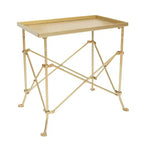 Storied Home Wood and Marble Trestle End Accent Table White/Walnut/Gold: Chic Rectangular Side Piece for Living Room