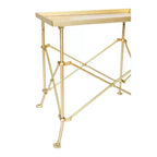 Table d'appoint rectangulaire chic Storied Home en bois et marbre (finition tréteaux) Blanc/Noyer/Doré pour salon