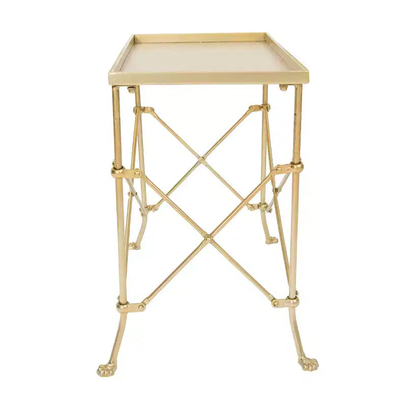 Table d'appoint rectangulaire chic Storied Home en bois et marbre (finition tréteaux) Blanc/Noyer/Doré pour salon