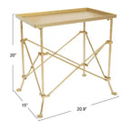 Table d'appoint rectangulaire chic Storied Home en bois et marbre (finition tréteaux) Blanc/Noyer/Doré pour salon