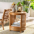 Table d'appoint en rotin Louis de bali & pari miel clair : aucun assemblage requis, table d'appoint ronde en osier