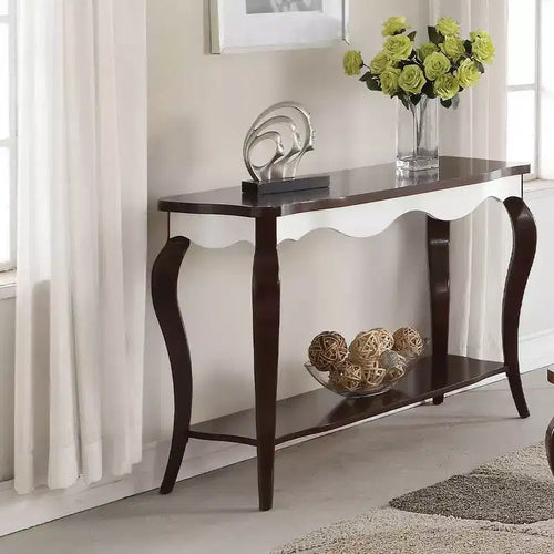 Console Mathias, fini blanc et noyer, de Meubles Acme
