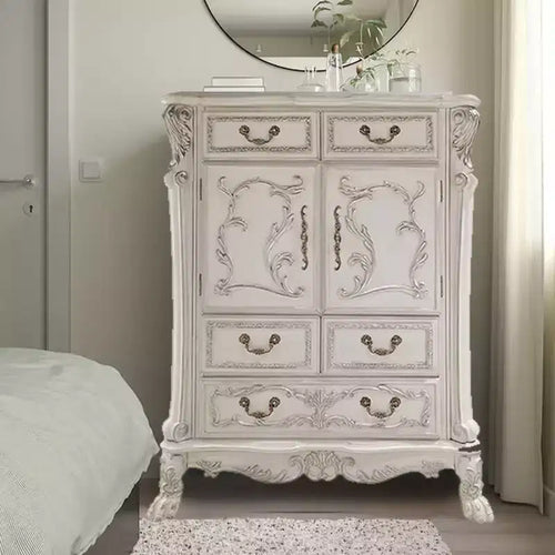 Acme Furniture Dresden II 42 po, Tiroirs de rangement décoratifs, fini blanc cassé : Commode à 5 tiroirs, en bois composite, aucun assemblage requis