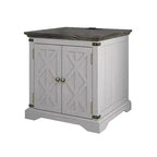 Table d'appoint 2 portes Festivo grise : style ferme, prises USB/CA intégrées, étagère réglable