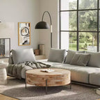 Table basse tambour WyndenHall Farmington Naturelle : style industriel moderne, bois de manguier et fer, 96,5 cm