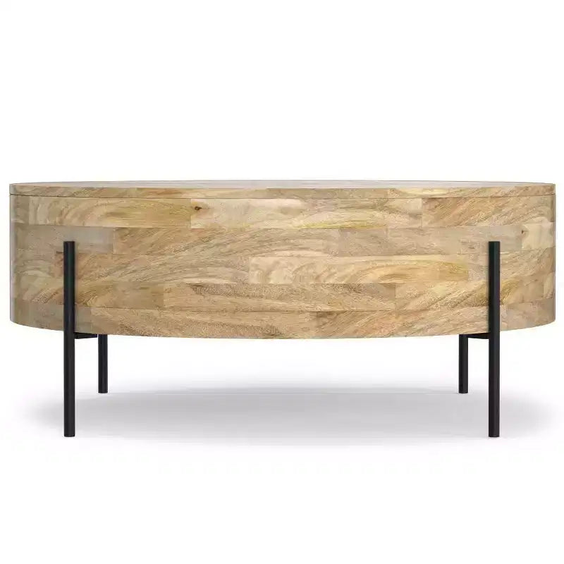 Table basse tambour WyndenHall Farmington Naturelle : style industriel moderne, bois de manguier et fer, 96,5 cm