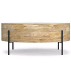 Table basse tambour WyndenHall Farmington Naturelle : style industriel moderne, bois de manguier et fer, 96,5 cm
