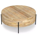 Table basse tambour WyndenHall Farmington Naturelle : style industriel moderne, bois de manguier et fer, 96,5 cm