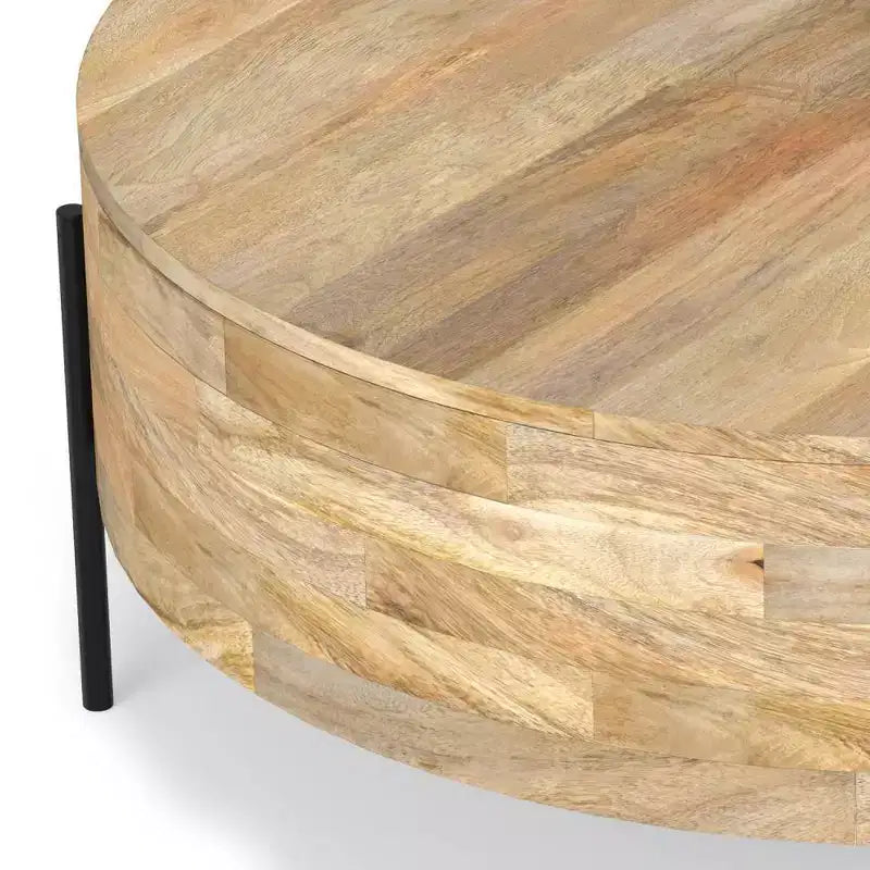 Table basse tambour WyndenHall Farmington Naturelle : style industriel moderne, bois de manguier et fer, 96,5 cm