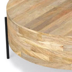 Table basse tambour WyndenHall Farmington Naturelle : style industriel moderne, bois de manguier et fer, 96,5 cm