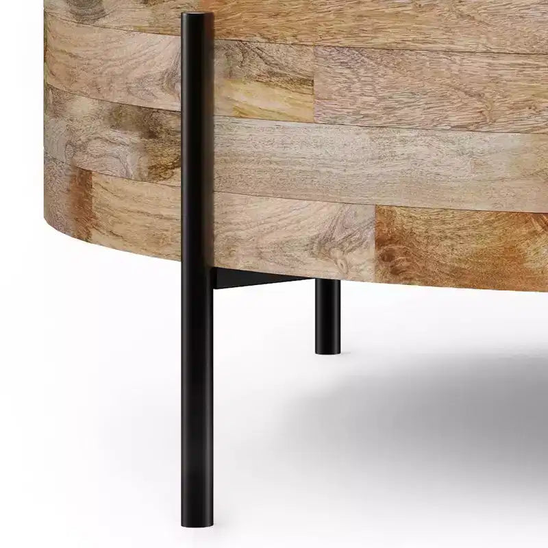 Table basse tambour WyndenHall Farmington Naturelle : style industriel moderne, bois de manguier et fer, 96,5 cm