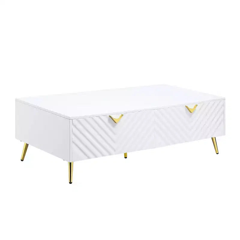 Table Basse Gaines 53" Blanc Brillant - Acme Furniture : Design Rectangulaire Chic, Aucun Assemblage Requis