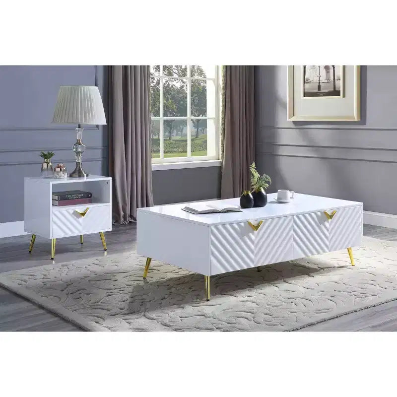 Table Basse Gaines 53" Blanc Brillant - Acme Furniture : Design Rectangulaire Chic, Aucun Assemblage Requis