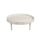 Table basse Urban Port 33" en bois de manguier massif fabriquée à la main, ronde, rainurée, avec bord surélevé, blanc vieilli