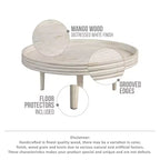 Table basse Urban Port 33" en bois de manguier massif fabriquée à la main, ronde, rainurée, avec bord surélevé, blanc vieilli
