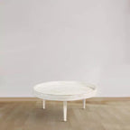 Table basse Urban Port 33" en bois de manguier massif fabriquée à la main, ronde, rainurée, avec bord surélevé, blanc vieilli