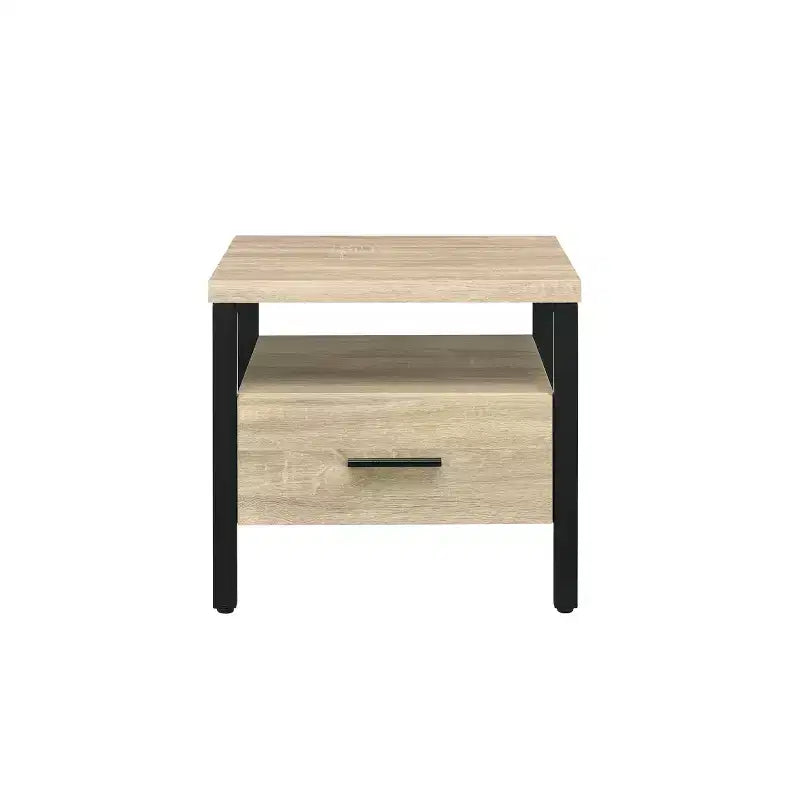 Table d'appoint Yawan 20" chêne/finition noire - Acme Furniture : Rectangulaire avec tiroir, étagère ouverte, glissières métalliques