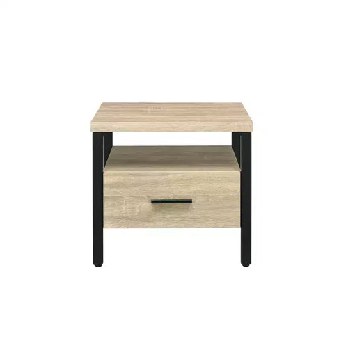 Table d'appoint Yawan 20" chêne/finition noire - Acme Furniture : Rectangulaire avec tiroir, étagère ouverte, glissières métalliques