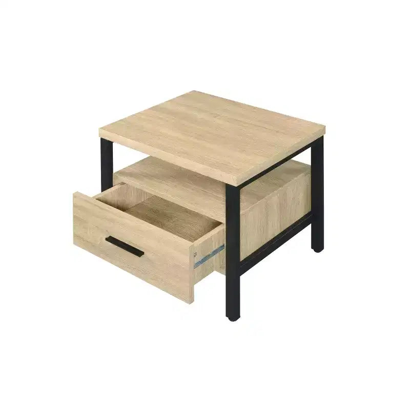 Table d'appoint Yawan 20" chêne/finition noire - Acme Furniture : Rectangulaire avec tiroir, étagère ouverte, glissières métalliques
