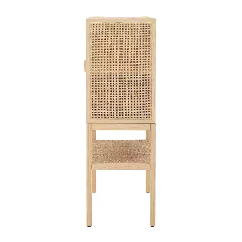 Storied Home Woven Meuble de rangement décoratif 119 cm de hauteur Naturel : Rotin et Pin, 2 portes avec étagère
