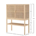 Storied Home Woven Meuble de rangement décoratif 119 cm de hauteur Naturel : Rotin et Pin, 2 portes avec étagère