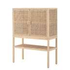 Storied Home Woven Meuble de rangement décoratif 119 cm de hauteur Naturel : Rotin et Pin, 2 portes avec étagère