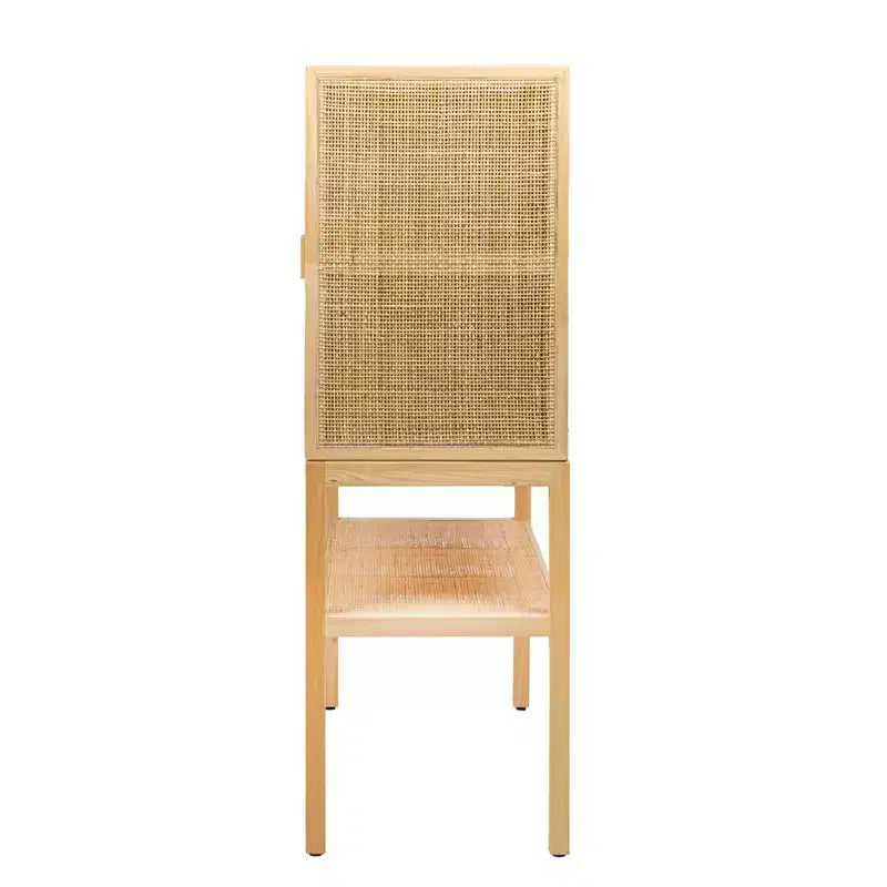 Storied Home Woven Meuble de rangement décoratif 119 cm de hauteur Naturel : Rotin et Pin, 2 portes avec étagère