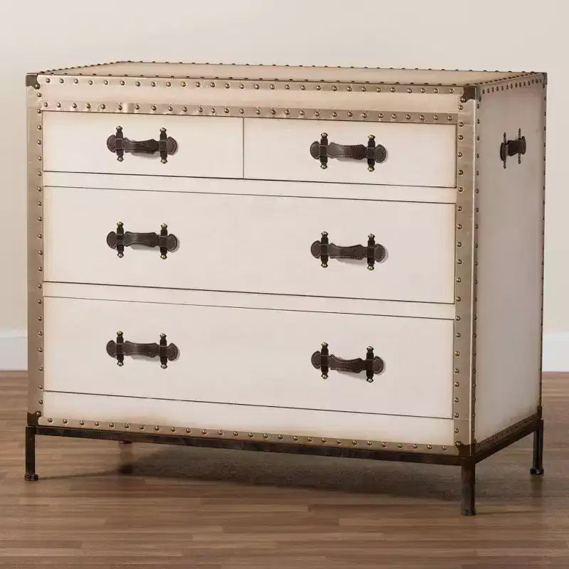 Baxton Studio Benton Armoire de rangement 4 tiroirs en toile beige/café/noir