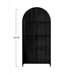 Armoire de rangement décorative noire Storied Home à arche de 76 po : cadre en fer, surface en verre, étagères fixes
