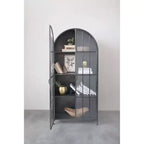 Armoire de rangement décorative noire Storied Home à arche de 76 po : cadre en fer, surface en verre, étagères fixes