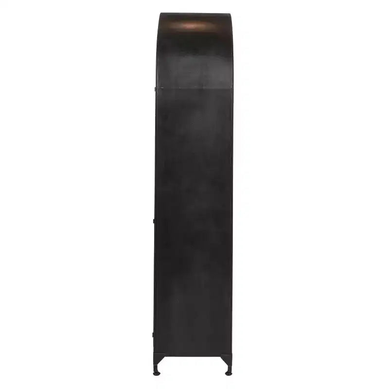 Armoire de rangement décorative noire Storied Home à arche de 76 po : cadre en fer, surface en verre, étagères fixes