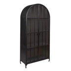 Armoire de rangement décorative noire Storied Home à arche de 76 po : cadre en fer, surface en verre, étagères fixes