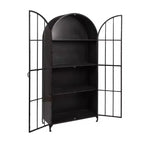 Armoire de rangement décorative noire Storied Home à arche de 76 po : cadre en fer, surface en verre, étagères fixes