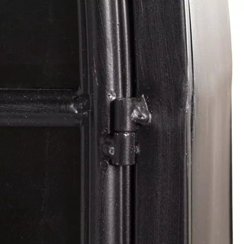 Armoire de rangement décorative noire Storied Home à arche de 76 po : cadre en fer, surface en verre, étagères fixes