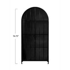 Armoire de rangement décorative noire Storied Home à arche de 76 po : cadre en fer, surface en verre, étagères fixes
