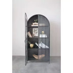 Armoire de rangement décorative noire Storied Home à arche de 76 po : cadre en fer, surface en verre, étagères fixes
