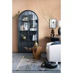 Armoire de rangement décorative noire Storied Home à arche de 76 po : cadre en fer, surface en verre, étagères fixes