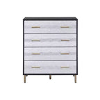 Commode de rangement décorative Myles de 32 po noire, argentée et dorée – Acme Furniture : Élégante commode à 5 tiroirs, bois composite, aucun assemblage requis