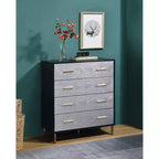 Commode de rangement décorative Myles de 32 po noire, argentée et dorée – Acme Furniture : Élégante commode à 5 tiroirs, bois composite, aucun assemblage requis