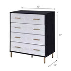 Commode de rangement décorative Myles de 32 po noire, argentée et dorée – Acme Furniture : Élégante commode à 5 tiroirs, bois composite, aucun assemblage requis
