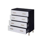 Commode de rangement décorative Myles de 32 po noire, argentée et dorée – Acme Furniture : Élégante commode à 5 tiroirs, bois composite, aucun assemblage requis