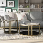 Ensemble table basse et table d'appoint 2 pièces Solstice Glam en laiton antique - HOMES: Inside + Out