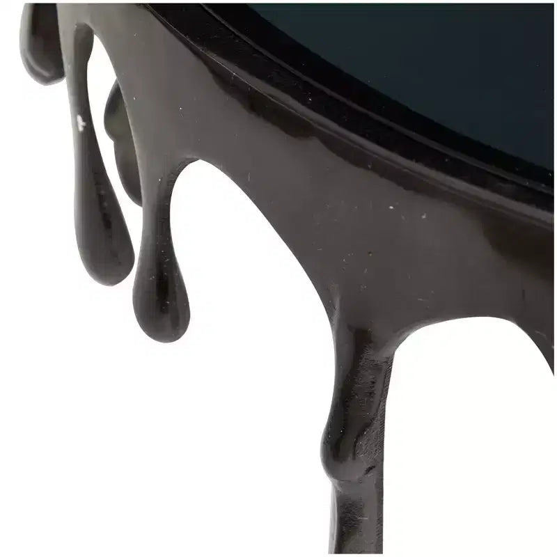 Table basse Melting Drip en métal et verre trempé noir contemporaine – Olivia & May