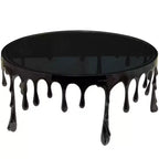 Table basse Melting Drip en métal et verre trempé noir contemporaine – Olivia & May