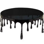 Table basse Melting Drip en métal et verre trempé noir contemporaine – Olivia & May