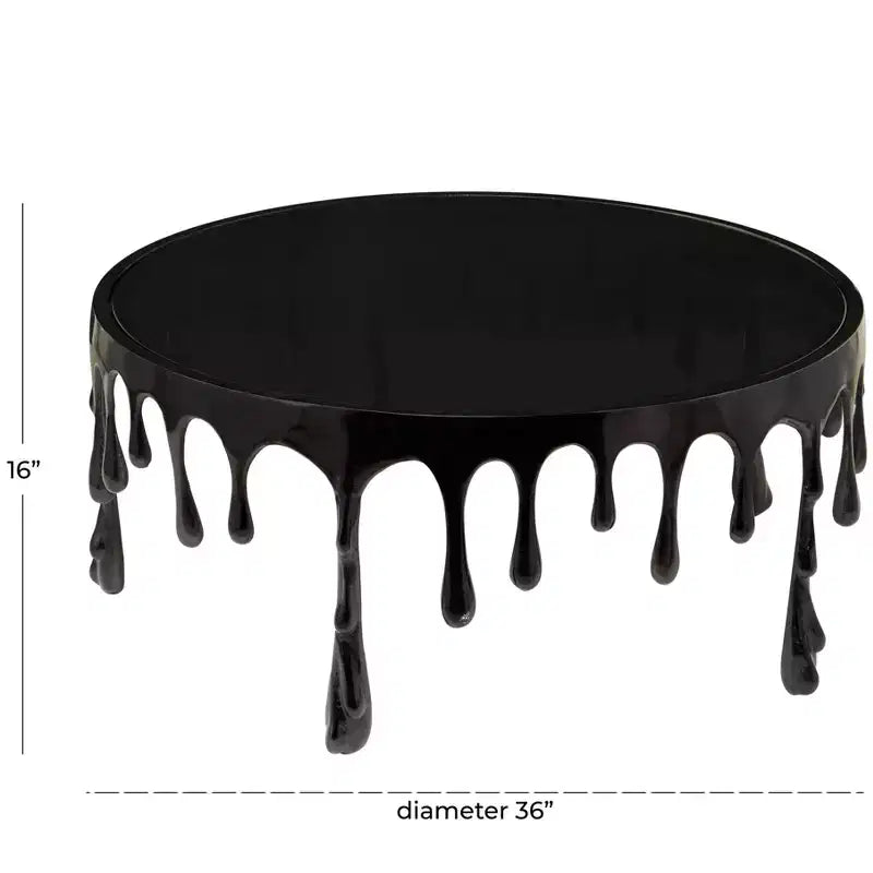Table basse Melting Drip en métal et verre trempé noir contemporaine – Olivia & May