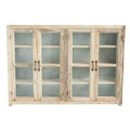 Storied Home Wood 40" Tall 4 Door Decorative Storage Cabinet Brown: Magnetic Closure, Fixed Shelves