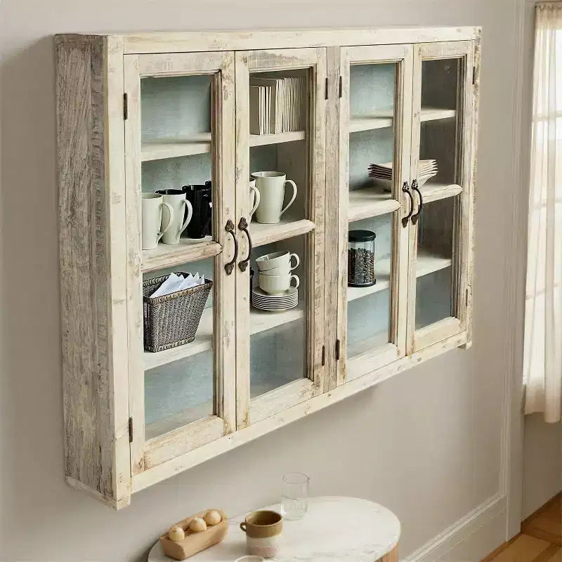 Meuble de rangement décoratif en bois historique de 101,6 cm de haut, 4 portes, brun : Fermeture magnétique, étagères fixes