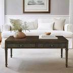 Martha Stewart Kenna Table Basse 2 Tiroirs Cannelée Marron : Placage Bois Traditionnel, Rangement, Pieds Coniques, Quincaillerie en Laiton